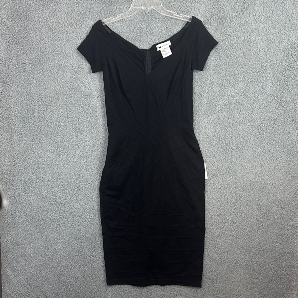 Tadashi Dress Medium NWT Elegant Black Off-Shoulder Dress Stretch - Picture 2 of 8
